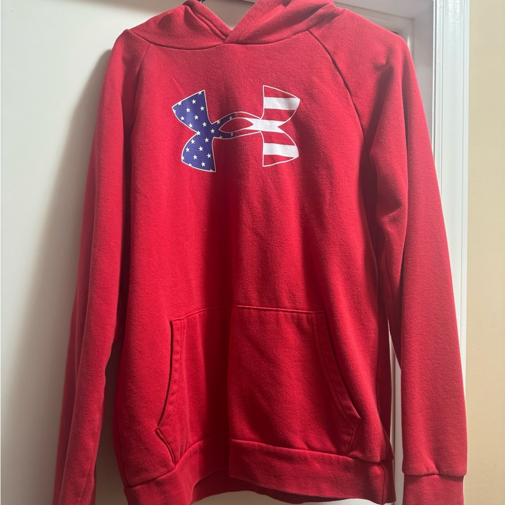 Under Armour Red Hoodie with American Flag Logo